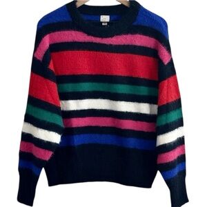 A New Day Fuzzy Striped Sweater Womens Medium Multicolor Eyelash Crewneck NWT